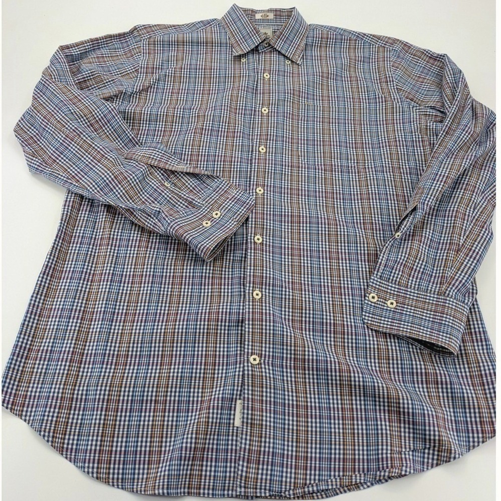 Peter Millar Mens Large Dress Shirt Long Sleeve Plaid Cotton Blue Yellow Check